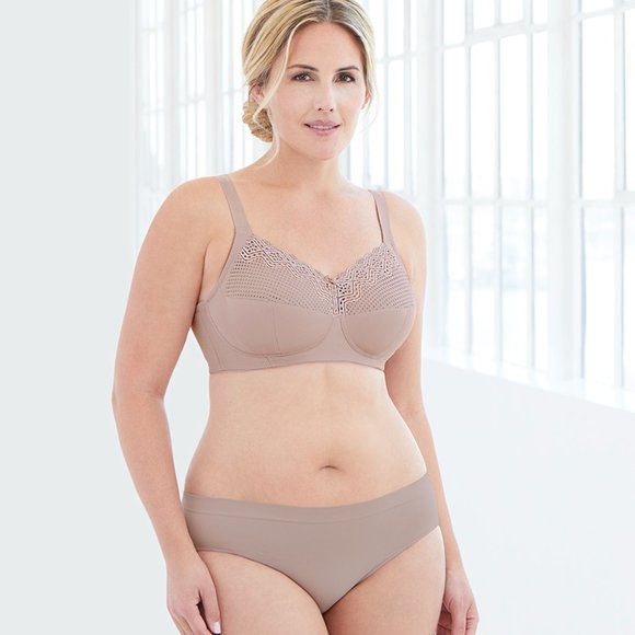 Glamorise 50H Plus-Size COMFORT LIFT Bra Wireless-Support SOFT-LACE Taupe NEW - Picture 10 of 13